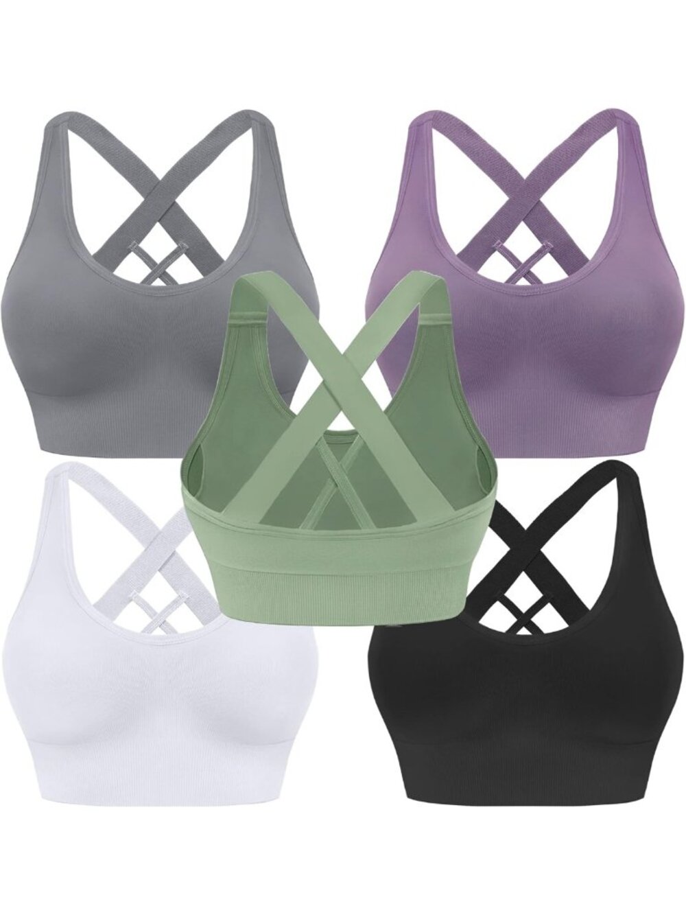 High Support Padded Sports Bras for Women - Criss Cross Seamless 3-5 Pack